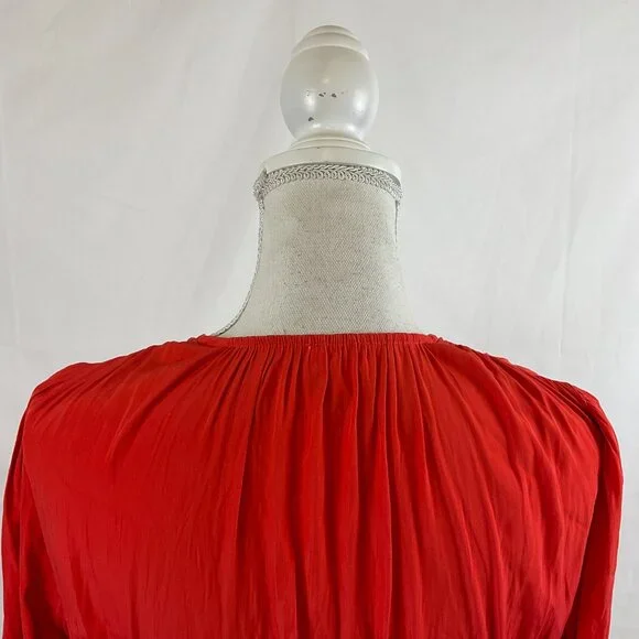 Wilfred Tie Top S Cherry Orange-Red Pucker Pleats Long Sleeve - Picture 8 of 11
